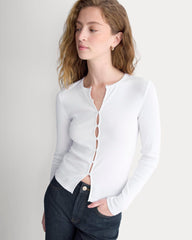 Luxe Rib Button-Up Top | White