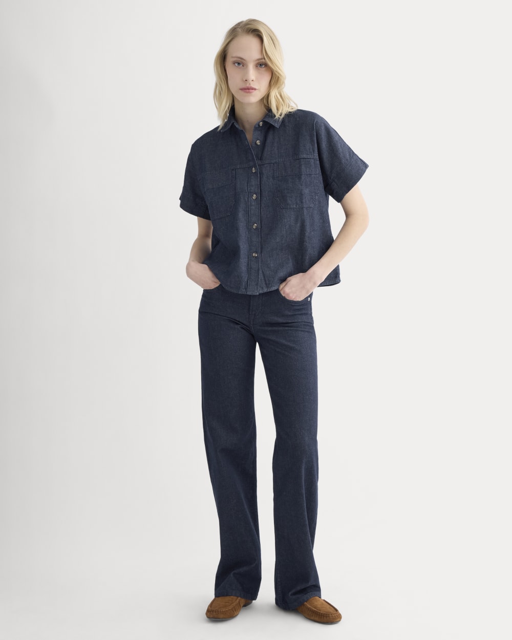 Cropped Boxy Denim Shirt | Dark Indigo Rinse