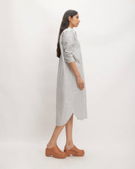 The Midi Cotton Shirt Dress | Bone/Navy