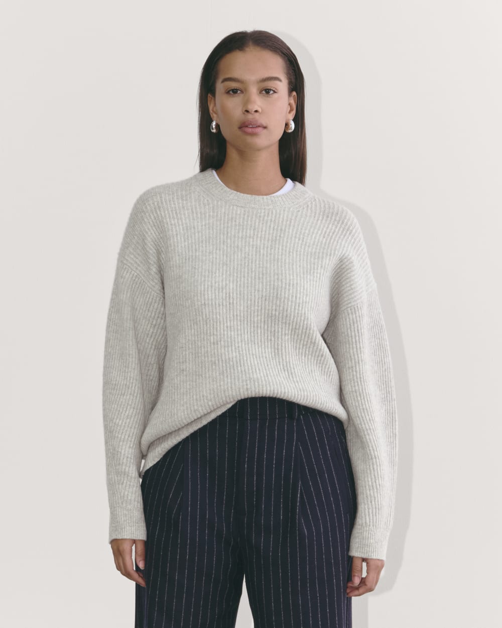 The Cocoon Crew in Wool Cashmere | Light Heather Grey