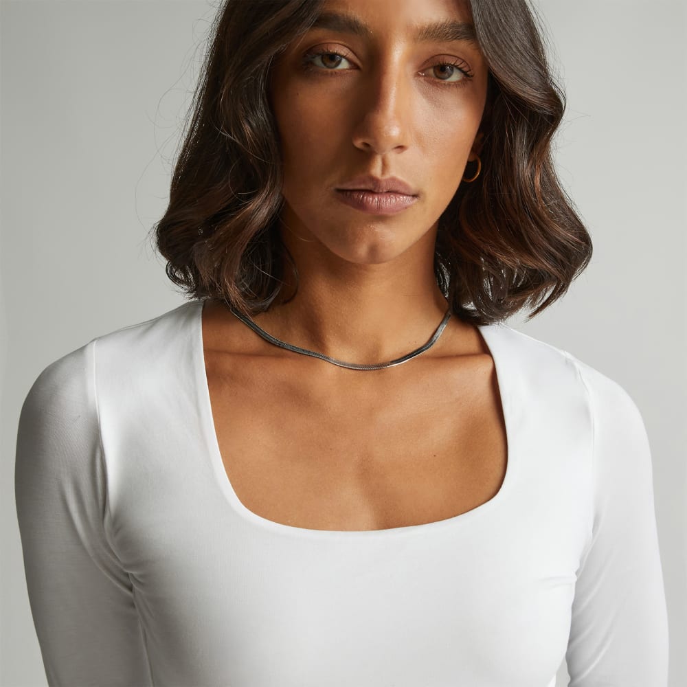 The Long-Sleeve Supima® Square-Neck Bodysuit | White | Thong