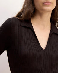 The Rib Soft Knit Open Collar Polo | Black