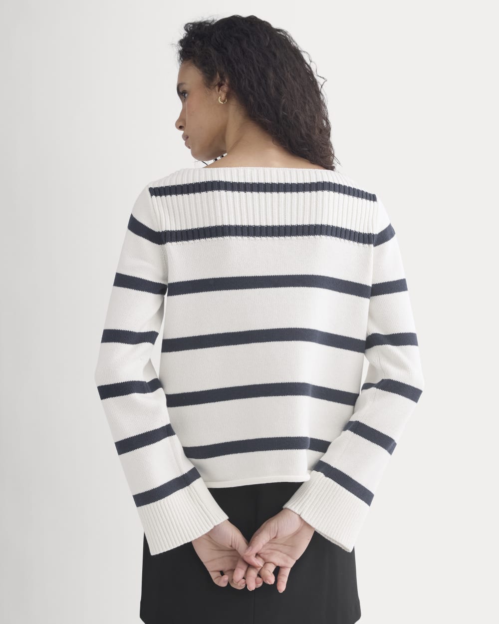 Striped Boatneck Sweater in Everyday Cotton | True Navy/Bone