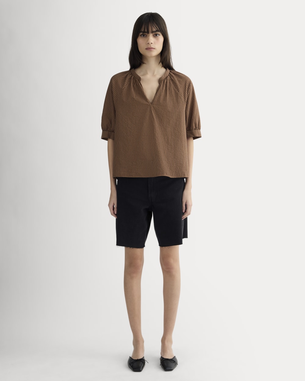 The Gauze Gathered Top | Carob Brown / Black