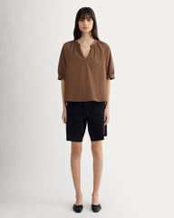 The Gauze Gathered Top | Carob Brown / Black
