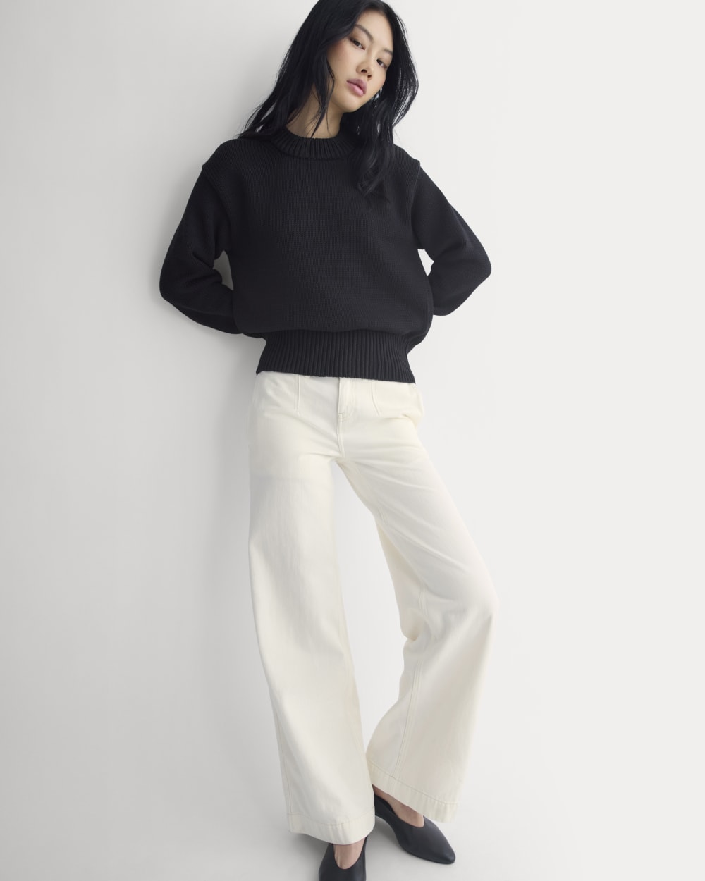 Oversized Cocoon Crew in Elevated Cotton | Black
