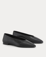 Made in Italy Almond-Toe Flat | Black Leather