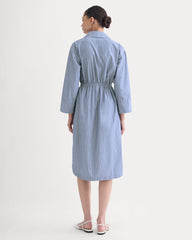 The Drawcord Shirtdress in Ultrasoft Cotton | Mazarine Blue / Optic White