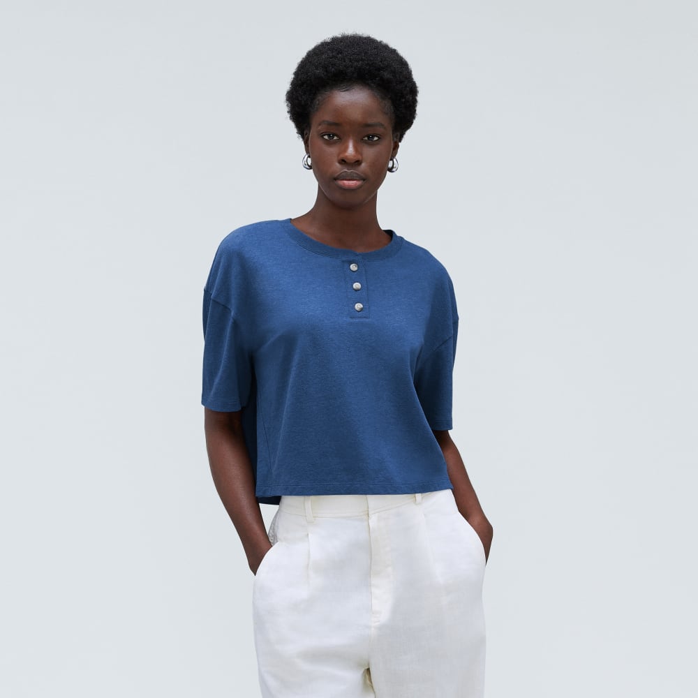 The Vintage Henley Hemp Tee | Deep Blue