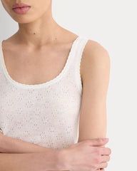 Lace-Trimmed Tank in Fine Linen | Bone