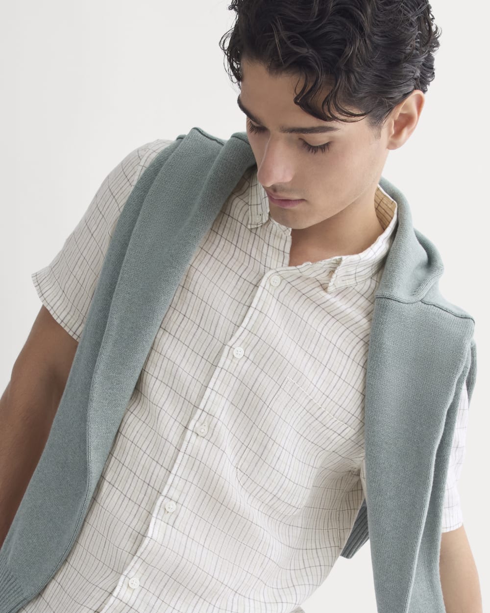 The Classic Short-Sleeve Shirt in Linen | Bone Plaid