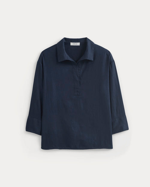 Popover Shirt in Linen | Navy