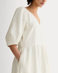 The Linen Oversized Puff-Sleeve Dress | Bone