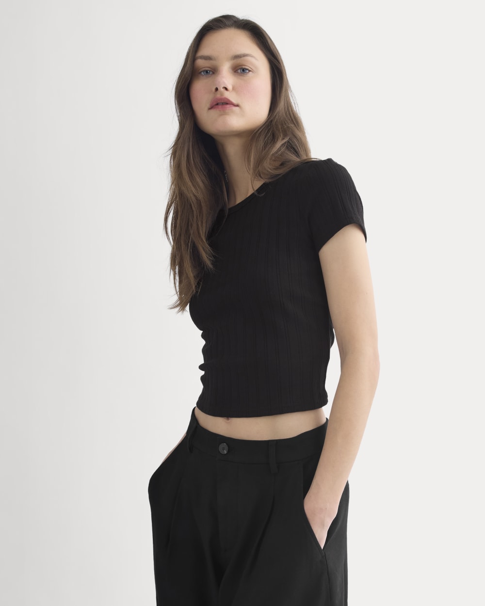 Cropped Crew in Pointelle | Black