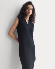 Relaxed V-Neck Midi Sweater Dress in Cotton Merino | Black