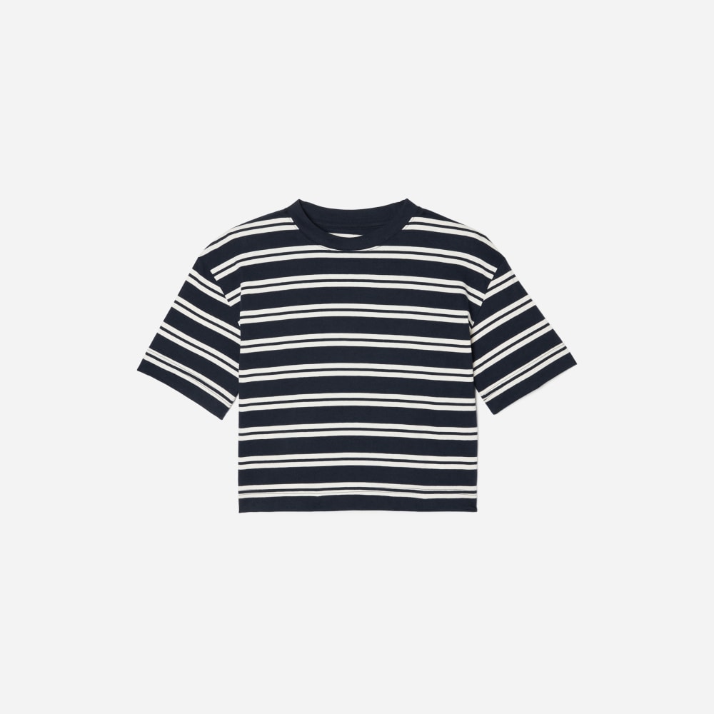 The Organic Cotton Cropped Tee | Navy / Tan