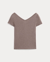 Tissue Short-Sleeve V-Neck Top | Heathered Chocolate Chip