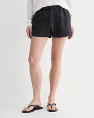 The Drawstring Boxer Short in Linen | Black