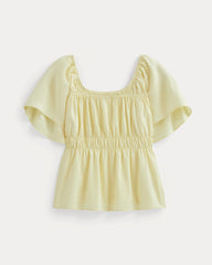 The Flutter-Sleeve Top in Stretch Linen | Light Yellow