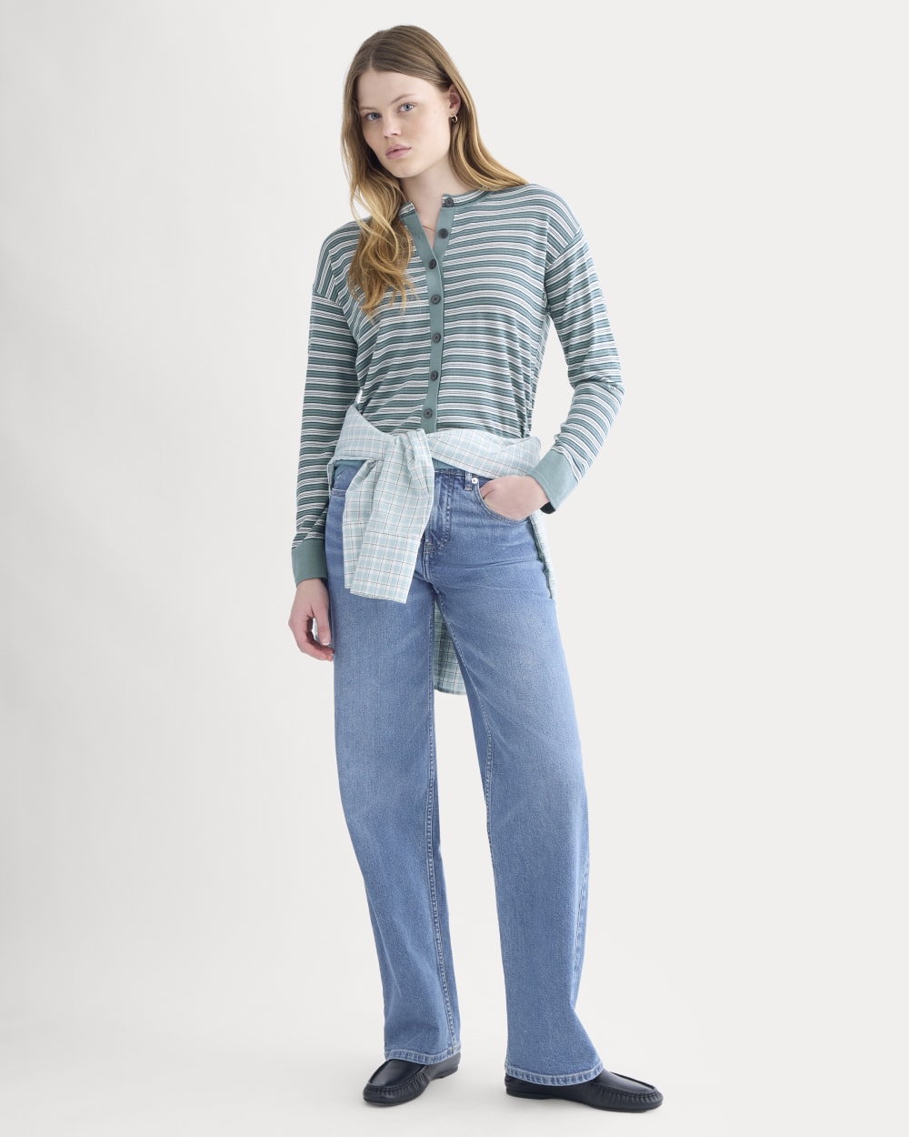Crew Cardigan in Ultrasoft Merino | Reflecting Pond Multi Stripe