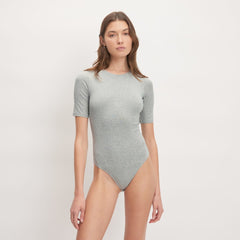 The Short-Sleeve Crew Neck Bodysuit | Heathered Grey | Bikini