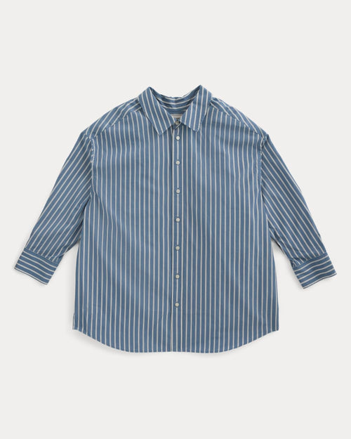 Back-Tie Oversized Shirt in Washed Poplin | Dutch Blue / Bone
