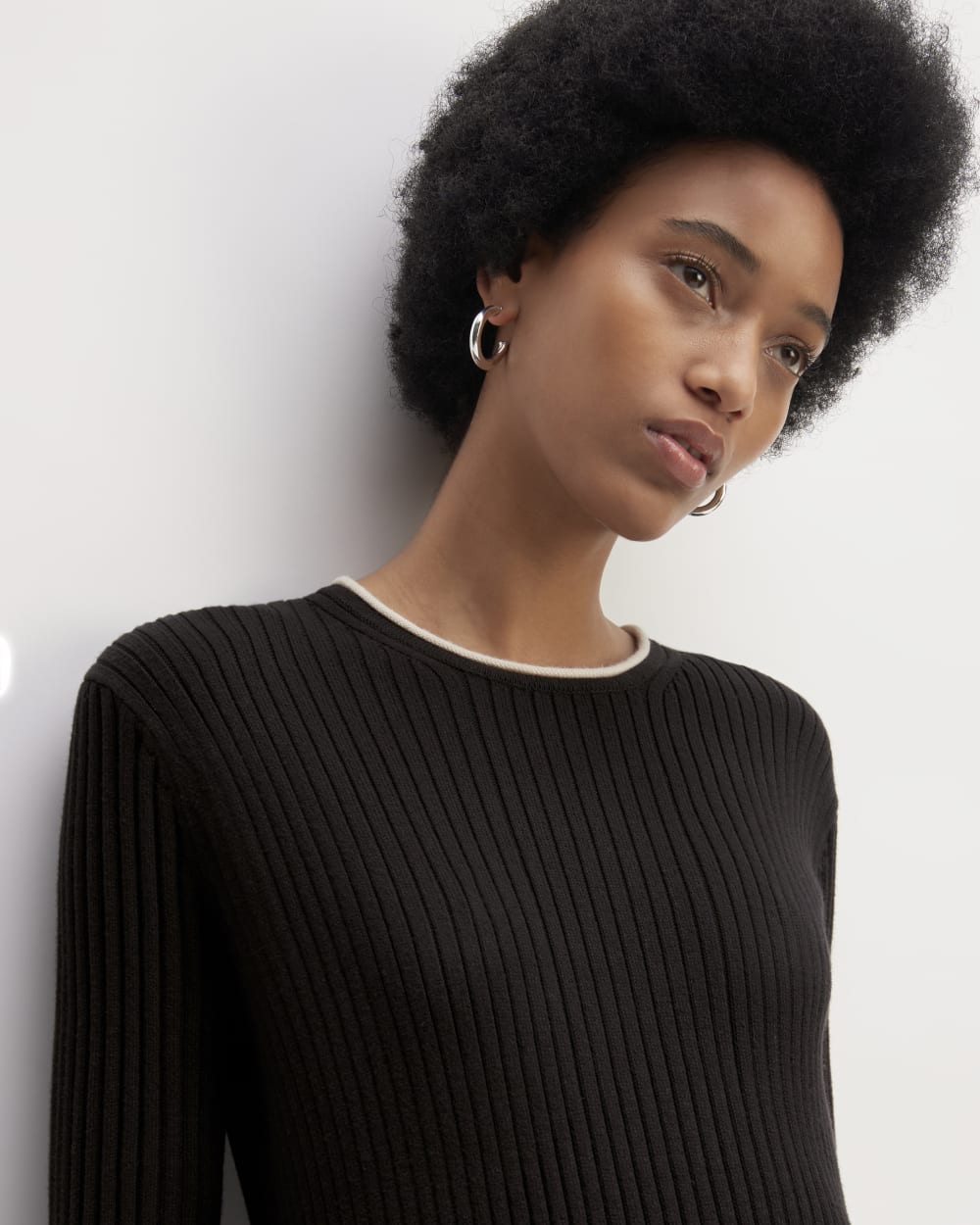 The Cotton Wide Rib Midi Dress | Black