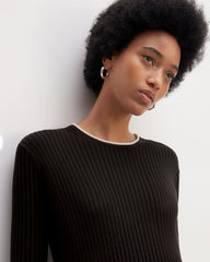 The Cotton Wide Rib Midi Dress | Black