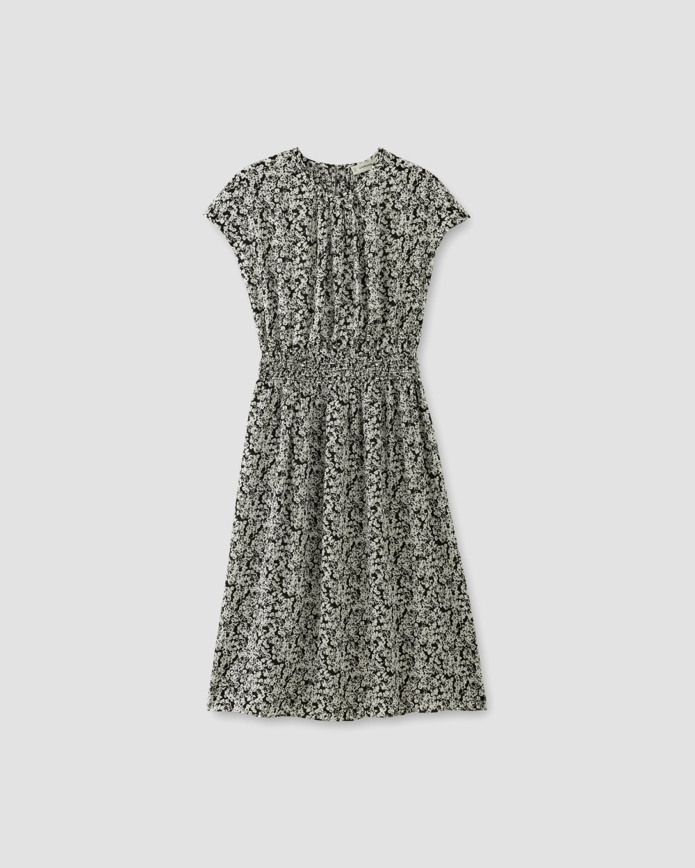 The Gathered Midi Dress | Black / Bone Mini Floral