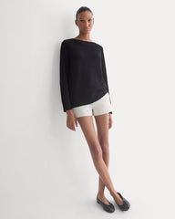 Wide-Neck Crew Sweater in Tape Yarn | Black