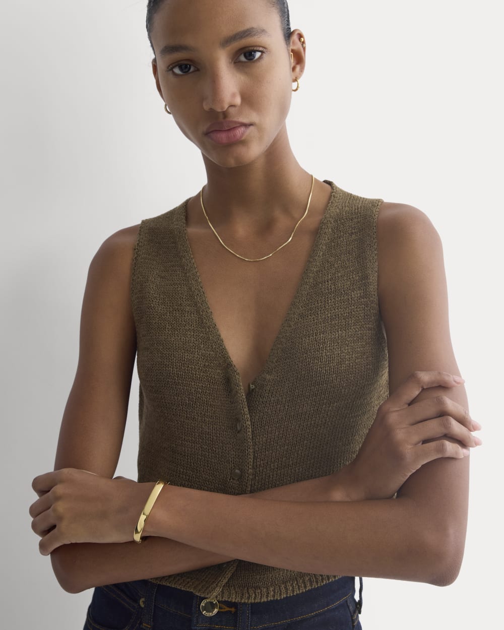 Button-Front Tank in Tape Yarn | Beech