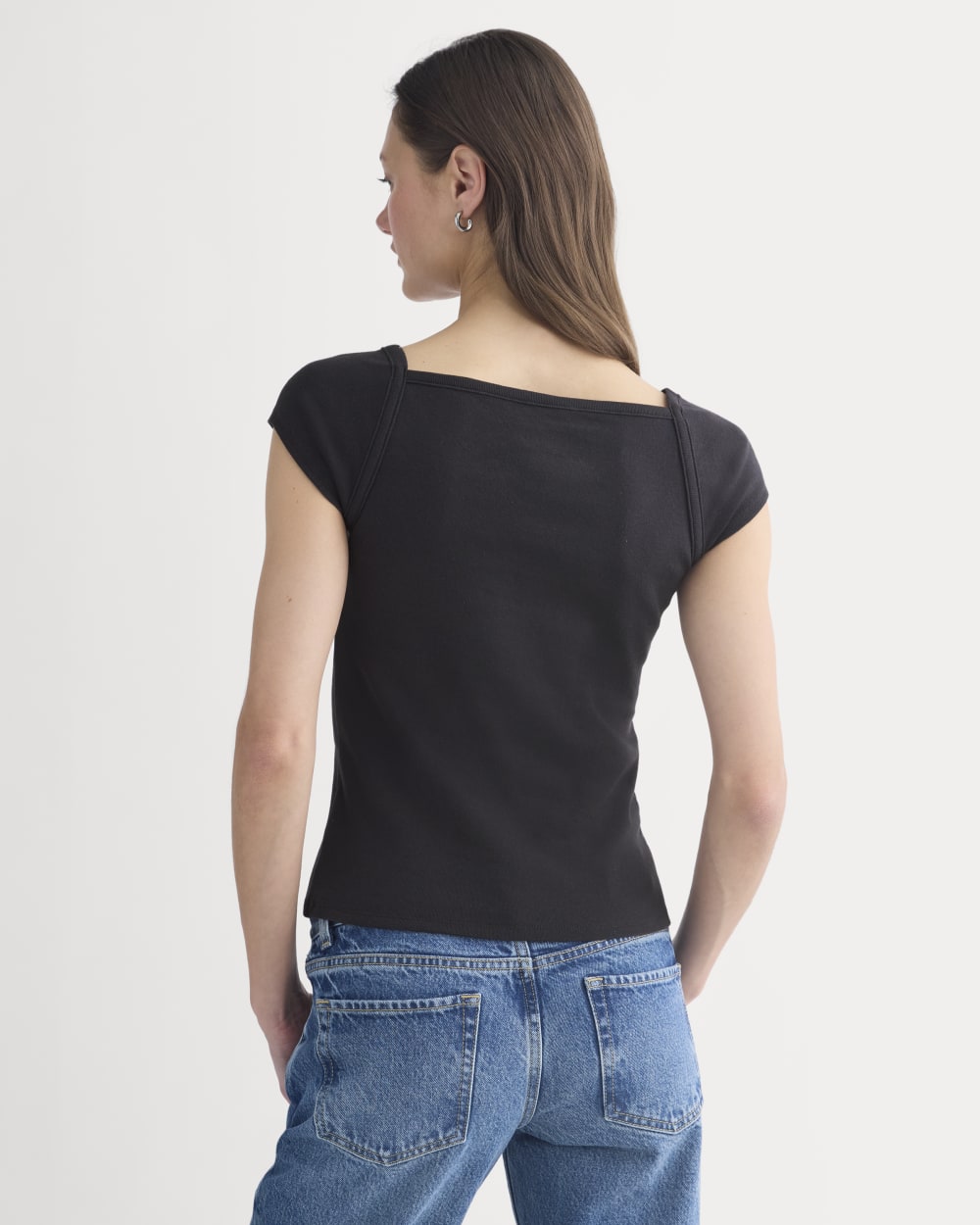 RetroSoft Cotton Square-Neck Tee | Black