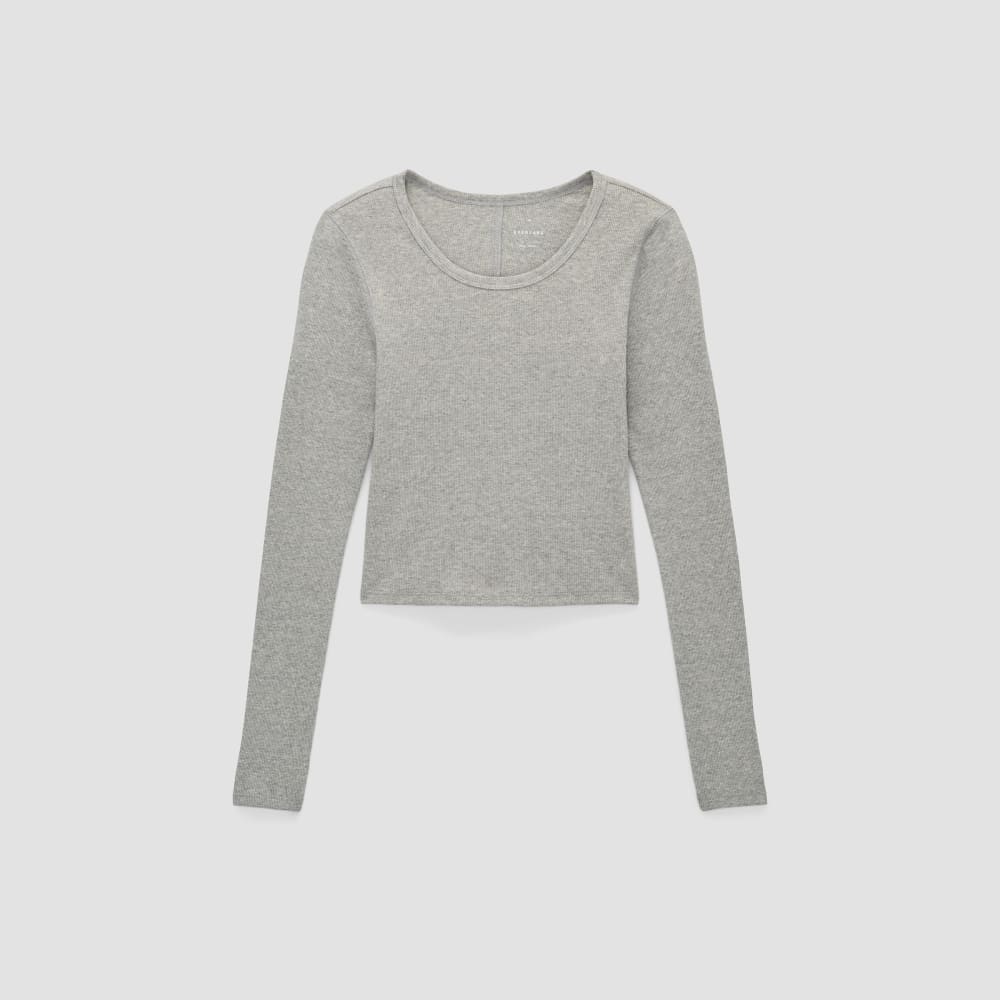 The Supima® Micro Rib Cropped Long-Sleeve Crew |  Heathered Grey