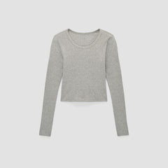 The Supima® Micro Rib Cropped Long-Sleeve Crew |  Heathered Grey