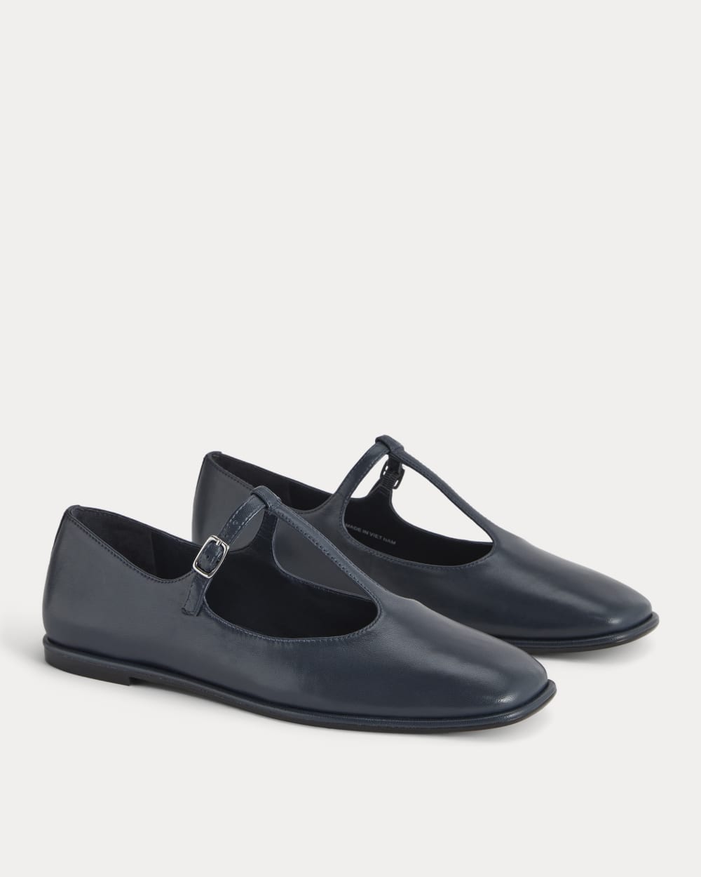 The Leather T-Strap Flat | Navy
