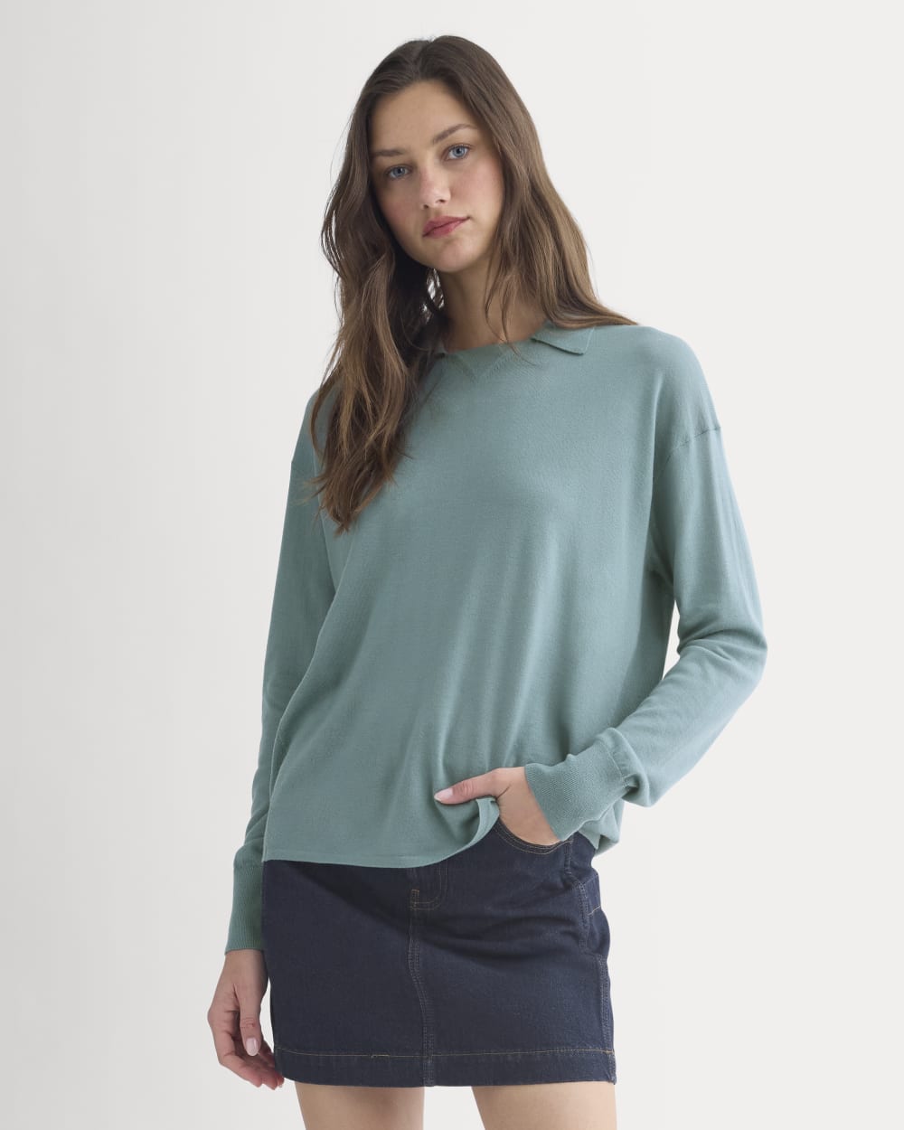Oversized Polo in Ultrafine Merino | Gray Mist