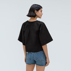 The Seersucker Gathered Tee | Black