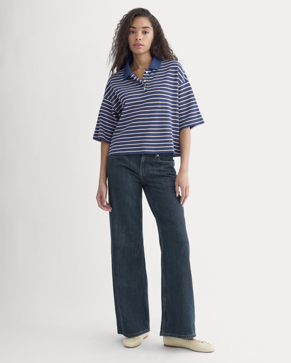Pique Boxy Polo | Estate Blue/Henna/Gardenia
