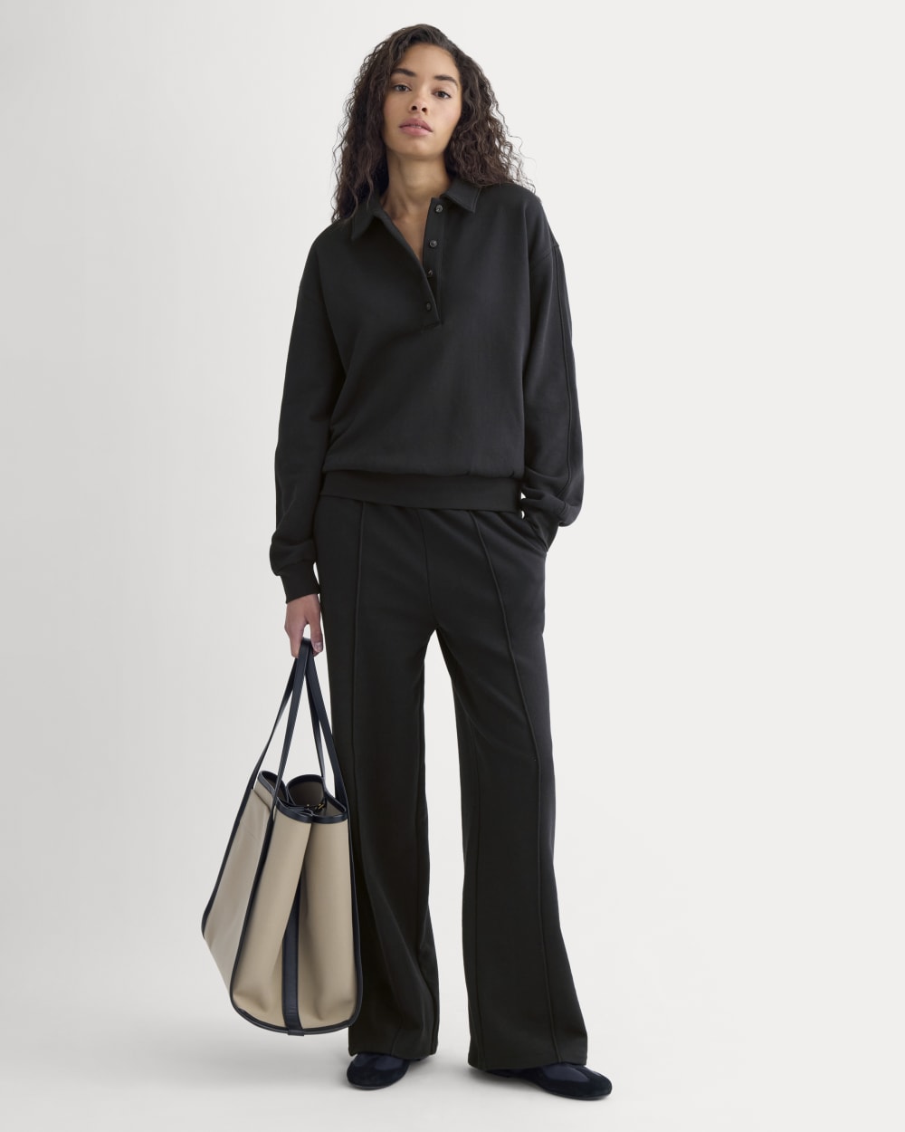 Lightweight Terry Polo Sweatshirt | Black