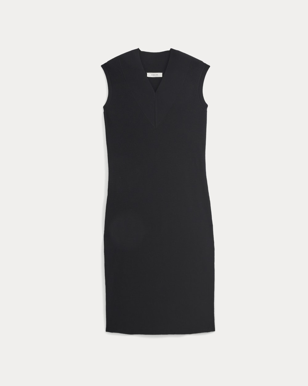 Relaxed V-Neck Midi Sweater Dress in Cotton Merino | Black