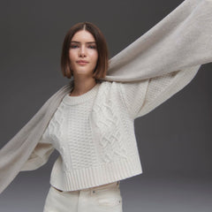 The Felted Merino Cropped Cable Sweater | Bone