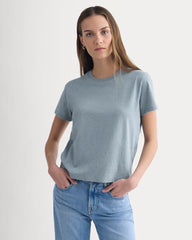 The Box-Cut Tee in Essential Cotton | Heathered Sea | No Pocket