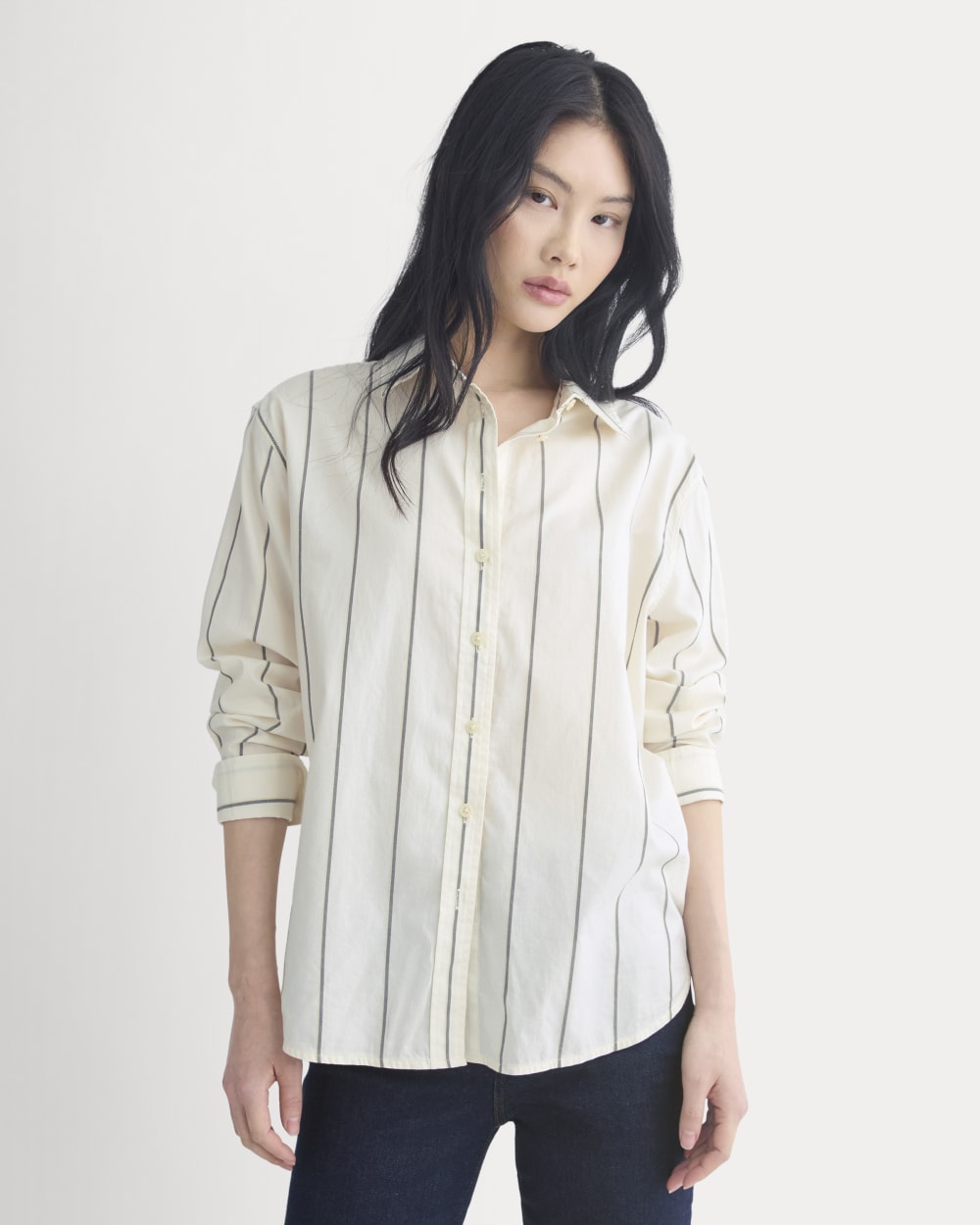 Everyday Shirt in Silky Cotton | Gardenia/Meteorite