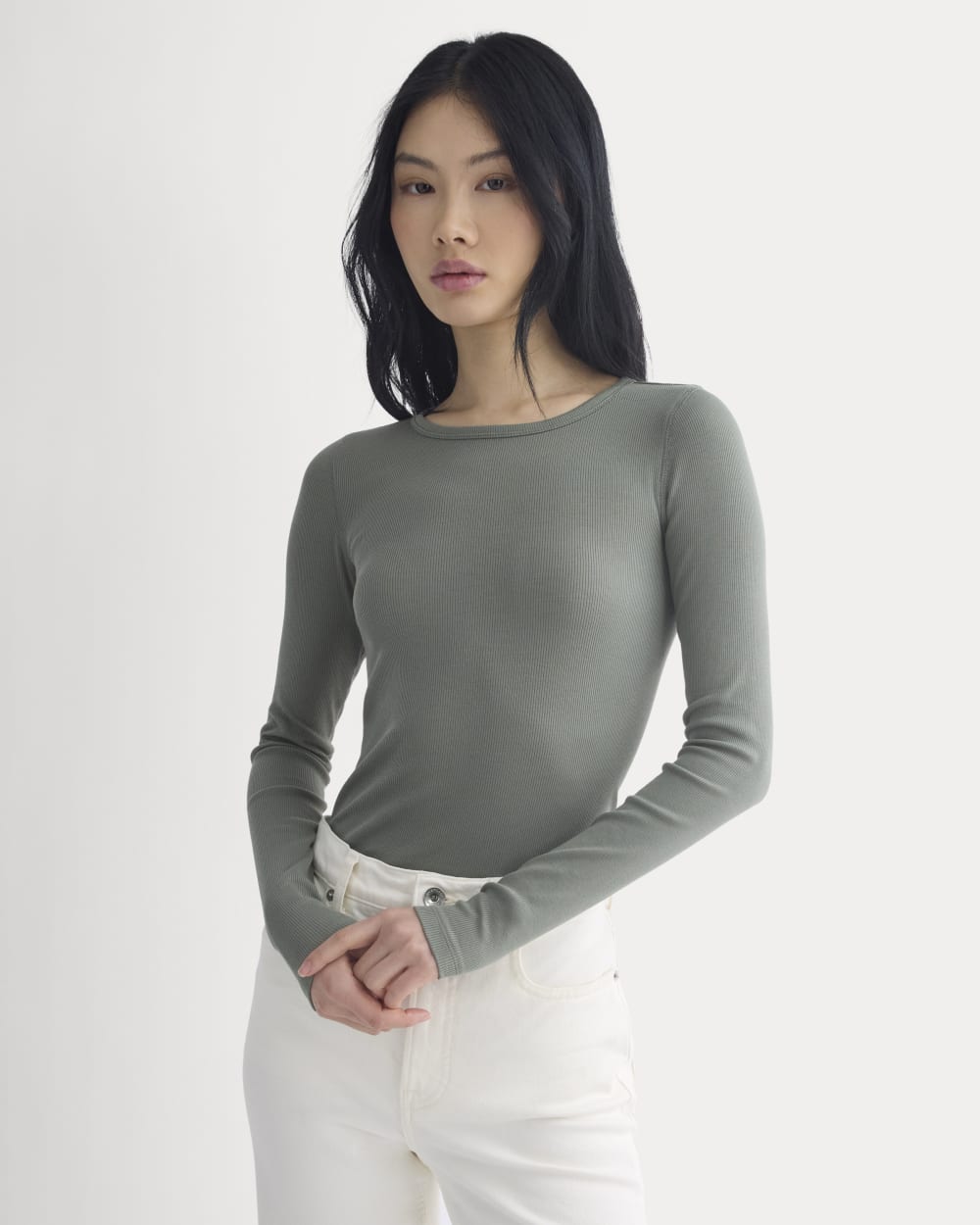 The Luxe Rib Long-Sleeve Crew | Agave Green