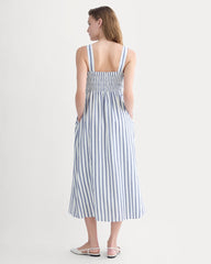 The Gauze Smock Dress | White / Mazarine Blue