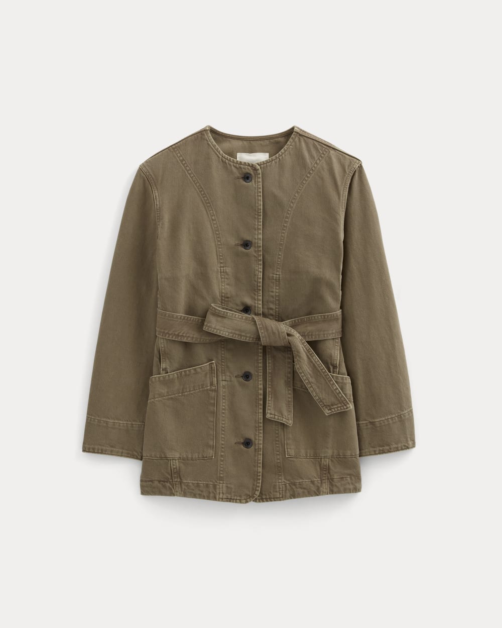 The Long Denim Barrel Jacket | Garment-Dyed Chocolate