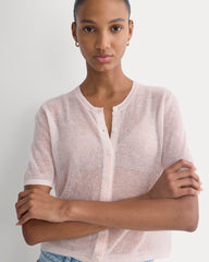 The Air Alpaca™ Short-Sleeve Cardigan | Soft Pink