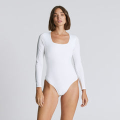The Long-Sleeve Supima® Square-Neck Bodysuit | White | Bikini