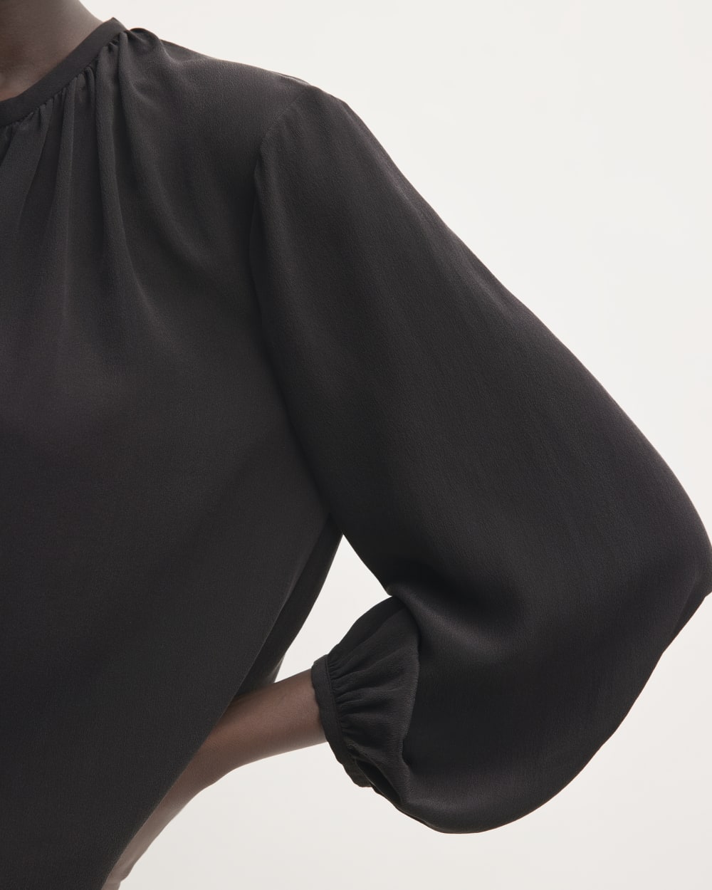 The Washable Clean Silk Shirred Blouse | Black
