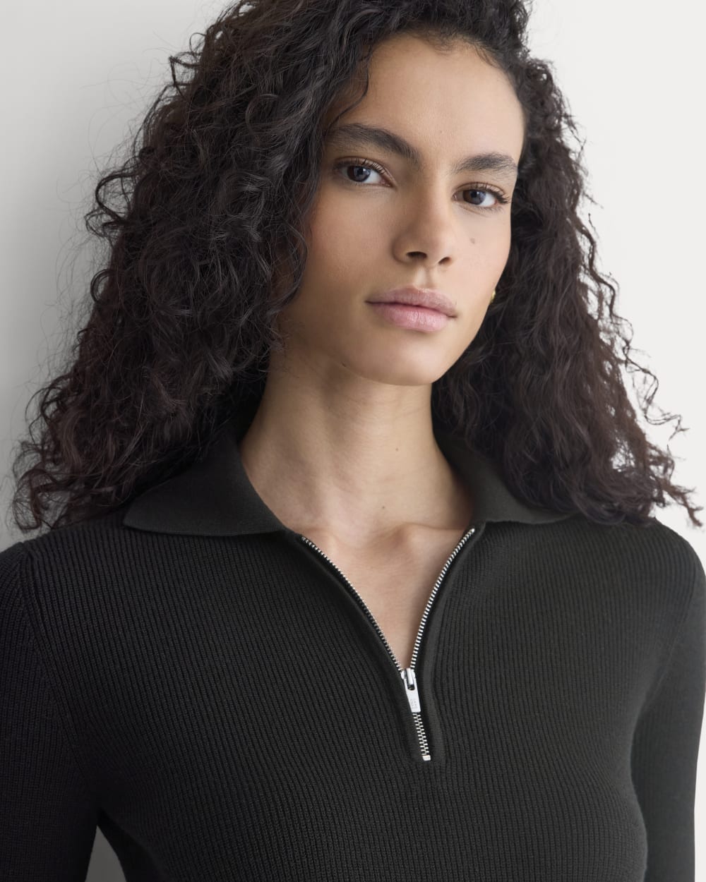 Knit Quarter-Zip Polo Dress | Black